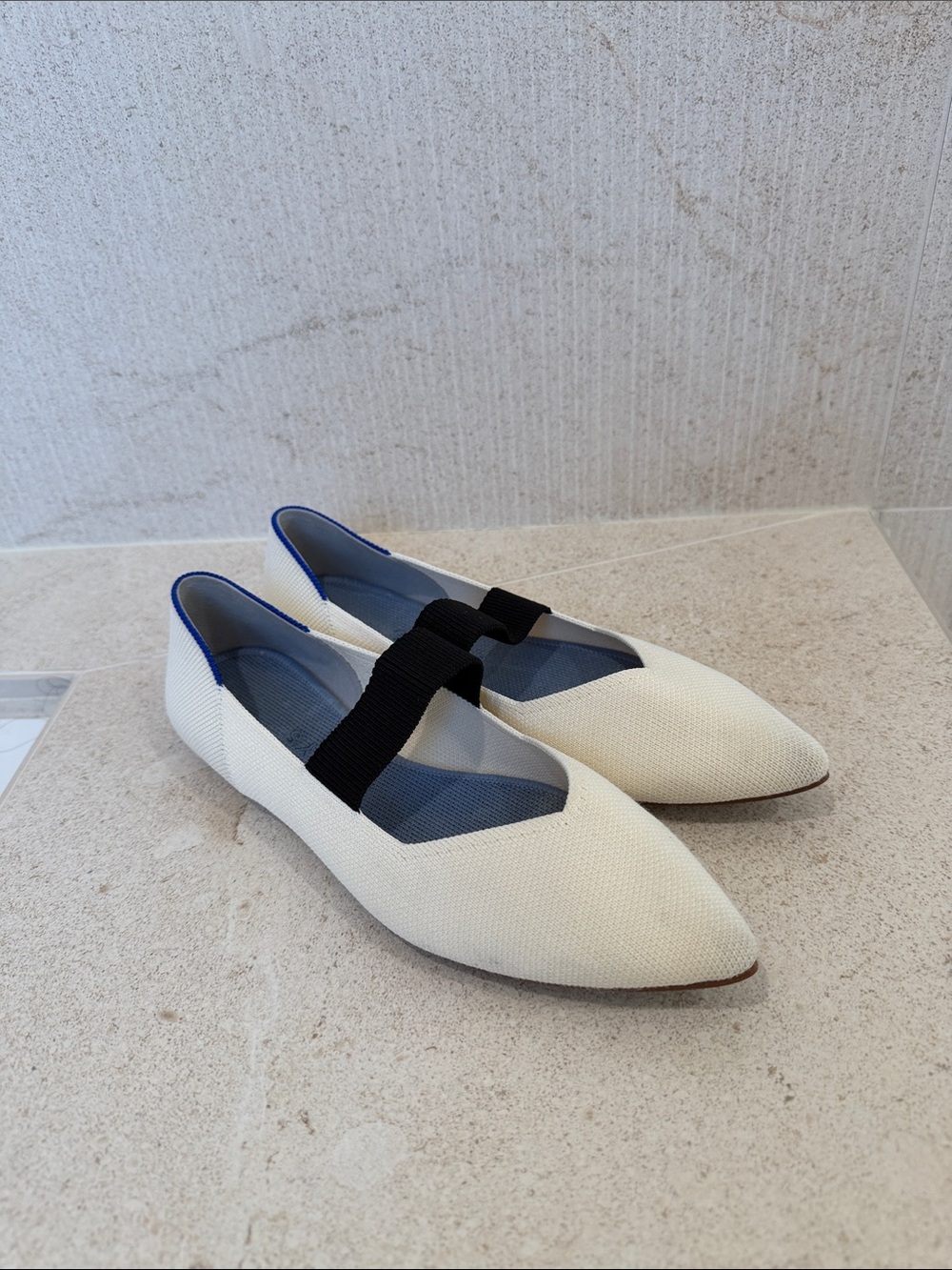 Rothy's Cream Pointed Mary Jane Flats with Black Strap Size 7 Basics Neutrals - Picture 2 of 8